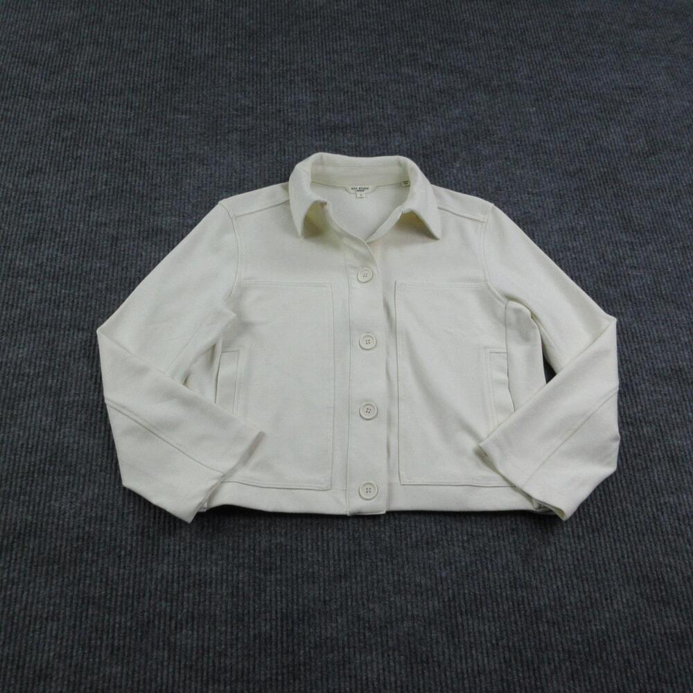 Max Studio Jacket Womens S White Collared Pockets Button Unlined Twill